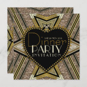 Gold Black 1920 Art Deco Dinner Party Einladungen (Vorne/Hinten)