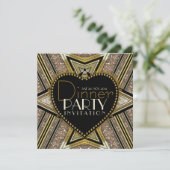 Gold Black 1920 Art Deco Dinner Party Einladungen (Stehend Vorderseite)