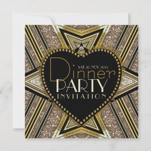 Gold Black 1920 Art Deco Dinner Party Einladungen (Vorderseite)