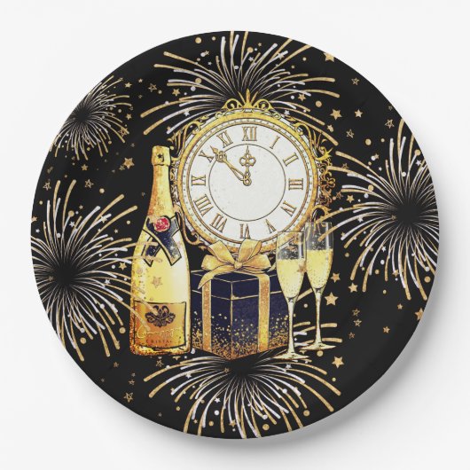 Gold Black 2023 Neues Jahr Party Pappteller (Vorderseite)