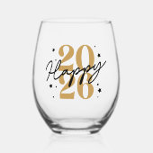 Gold Black 2026 Happy New Year Weinglas Ohne Stiel (Vorderseite)