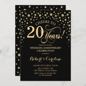 Gold Black 20 Jahre Jubiläumsfeier Einladung (Vorne/Hinten)