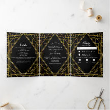 Gold Black 20's Deko Elegant Trifold Wedding
