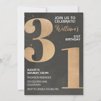 Gold Black 31. Geburtstag Einladung
