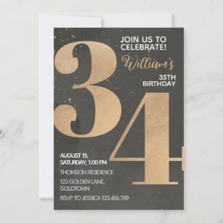 Gold Black 34. Geburtstag Einladung