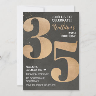 Gold Black 35. Geburtstag Einladung
