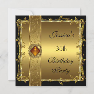 Gold Black 35. Geburtstag floral Elegant Klasse Einladung