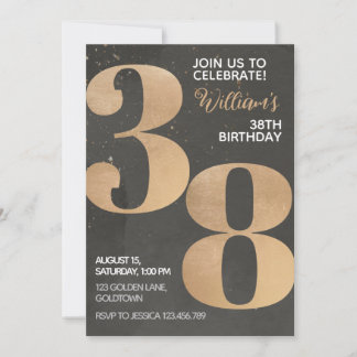 Gold Black 38. Geburtstag Einladung