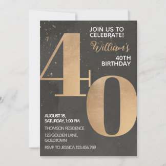 Gold Black 40. Geburtstag Einladung