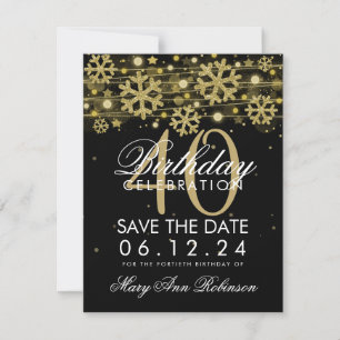 Gold Black 40. Geburtstag Rett Datum Winter Save The Date