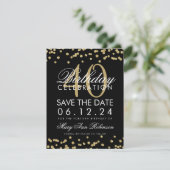 Gold Black 40. Geburtstag Save the Date Confetti (Stehend Vorderseite)