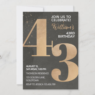 Gold Black 43. Geburtstag Einladung