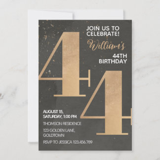 Gold Black 44. Geburtstag Einladung