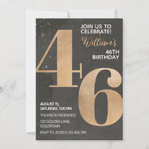 Gold Black 46. Geburtstag Einladung