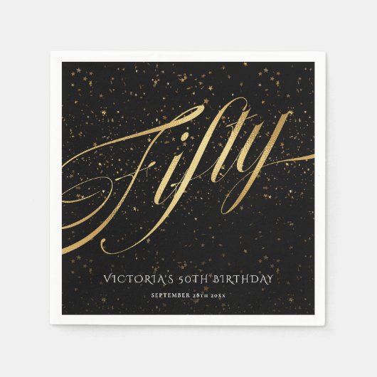Gold Black 50. Geburtstag Confetti Elegant Serviette (Vorderseite)