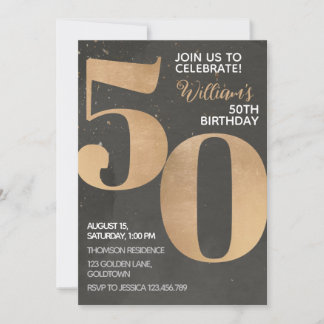 Gold Black 50. Geburtstag Einladung
