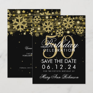 Gold Black 50. Geburtstag Rett Datum Winter Einladung