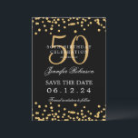 Gold Black 50. Geburtstag Save the Date & Details Einladung<br><div class="desc">Elegantes "50th Birthday Party" Design mit Imitats Glitzer Konfetti & Details Text. Einfach zu bedienen und leicht zu personalisieren. Bestelle noch heute!</div>