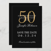 Gold Black 50. Geburtstag Save the Date Einladung (Vorne/Hinten)