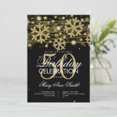 Gold Black 50. Geburtstag Winter Glitzer Glam Einladung (Stehend Vorderseite)
