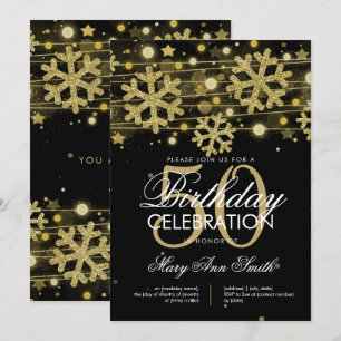 Gold Black 50. Geburtstag Winter Glitzer Glam Einladung