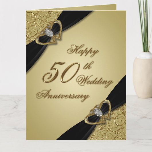 Gold Black 50. Hochzeitstag 8.5x11 Karte (Vorderseite)