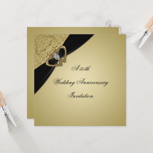 Gold Black 50. Hochzeitstag Einladung (Vorderseite/Rückseite Beispiel)