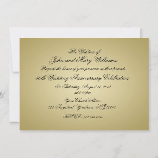 Gold Black 50. Hochzeitstag Einladung (Rückseite)