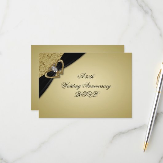 Gold Black 50. Hochzeitstag RSVP Karte (Vorderseite/Rückseite Beispiel)