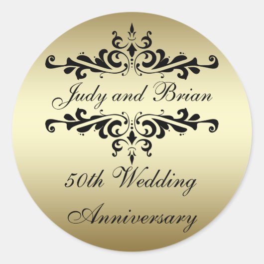 Gold Black 50. Wedding Anniversary Stickers (Vorderseite)