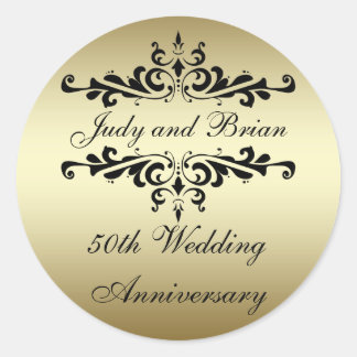 Gold Black 50. Wedding Anniversary Stickers