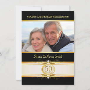 Gold Black 50th Anniversary Monogram Einladungen