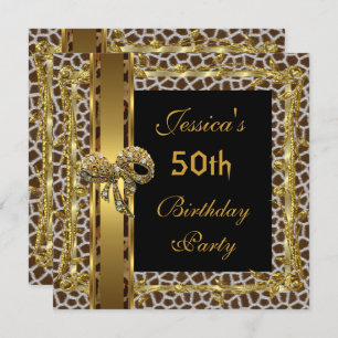 Gold Black 50th Birthday Animal Wild Elegant 3 Einladung