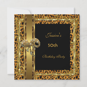 Gold Black 50th Birthday Animal Wild Elegant 5 Einladung