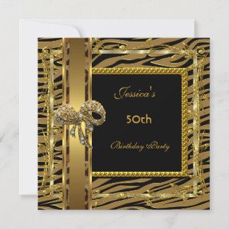 Gold Black 50th Birthday Animal Wild Elegant 6 Einladung