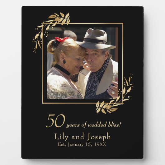Gold Black 50th Wedding Anniversary Couple Foto Fotoplatte (Vorderseite)