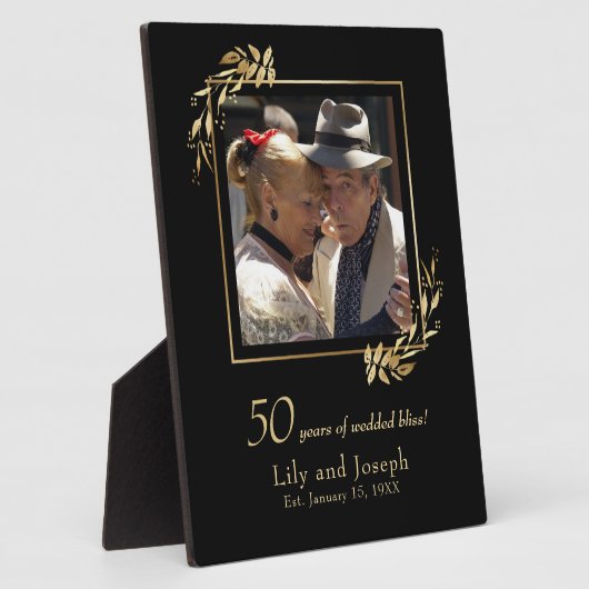 Gold Black 50th Wedding Anniversary Couple Foto Fotoplatte (Seite)