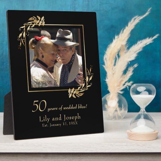 Gold Black 50th Wedding Anniversary Couple Foto Fotoplatte (Seite)