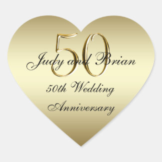 Gold Black 50th Wedding Anniversary Heart Sticker