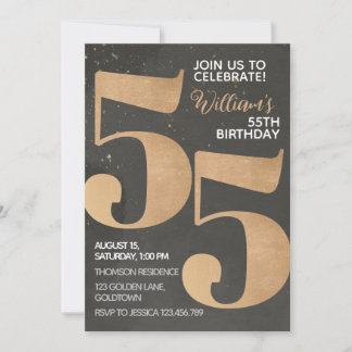 Gold Black 55. Geburtstag Einladung