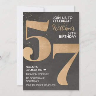 Gold Black 57. Geburtstag Einladung