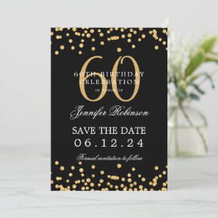 Gold Black 60. Geburtstag Save the Date & Details Einladung