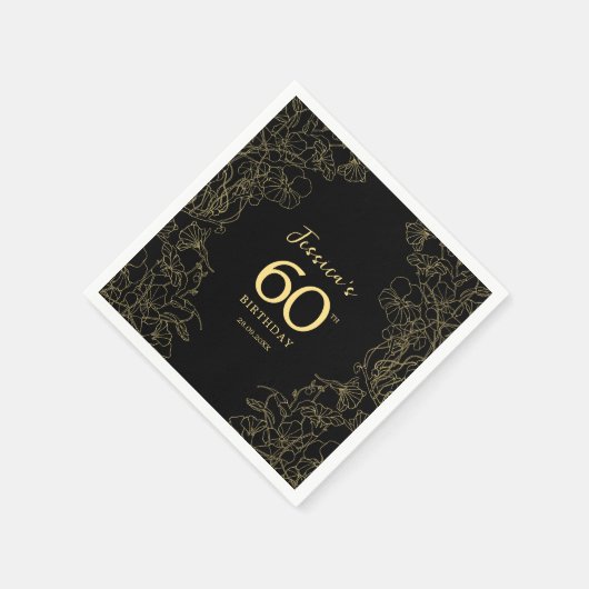 Gold Black 60. Geburtstag Serviette (Ecke)