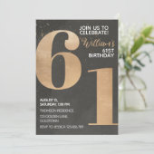 Gold Black 61. Geburtstag Einladung (Stehend Vorderseite)