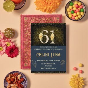 Gold & Black 61. Geburtstagseinladungen Einladung