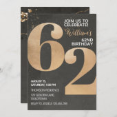 Gold Black 62. Geburtstag Einladung (Vorne/Hinten)