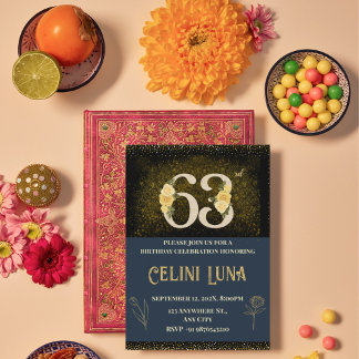 Gold & Black 63. Geburtstagseinladungen Einladung