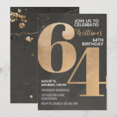 Gold Black 64. Geburtstag Einladung (Vorne/Hinten)