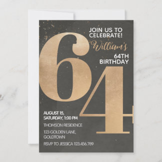 Gold Black 64. Geburtstag Einladung