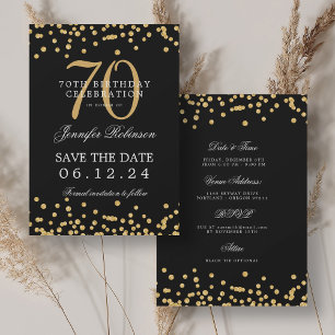 Gold Black 70. Geburtstag Save the Date & Details Einladung